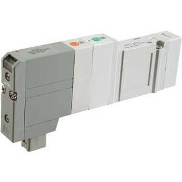 <h2>SV1000, 5 Port Solenoid Valve, All Types</h2><p><h3>The SV series employs a multi-connector instead of the conventional lead wires for internal manifold wiring. By connecting each block with a connector, changes to manifold stations are greatly simplified. Cassette base type manifolds offer the ultimate in flexibility. Manifold sections can be added using a simple release mechanism. Conventional tie-rod base type manifolds are also available. The use of 34 pin connectors allows up to 16 stations with double solenoids.<br>- </h3>- Fluid: air<br>- Operating pressure range: -100kPa to 0.7MPa<br>- Response time ms (at 0.5MPa): 18 or less<br>- Coil rated voltage: 12, 24VDC<br>- Ambient   fluid temperature: -10 to 50  C<br>- Enclosure: IP67 (based on IEC529)<br>- <p><a href="https://content2.smcetech.com/pdf/SV.pdf" target="_blank">Series Catalog</a>