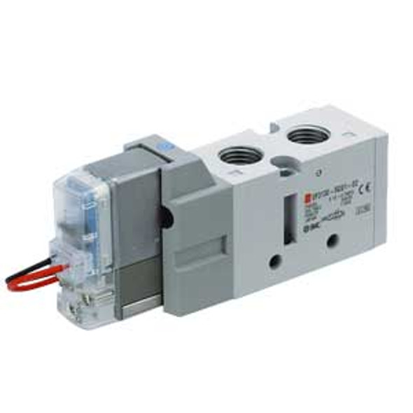 <h2>VF3000, 5 Port Solenoid Valve w/Rectifier</h2><p><h3>Series VF, a five port pilot solenoid valve, offers large flow capacity in a compact size. The VF is available in many variations including three types of manual override and four types of electrical entry. Common exhaust for main valve and pilot valve is also available.<br>- </h3>- 5 port<br>- Body ported   base mounted types<br>- Built-in full-wave rectifier (AC)<br>- Power consumption : 1.55W standard, 0.55W with power saving circuit<br>-  <p><a href="https://content2.smcetech.com/pdf/VF_New.pdf" target="_blank">Series Catalog</a>