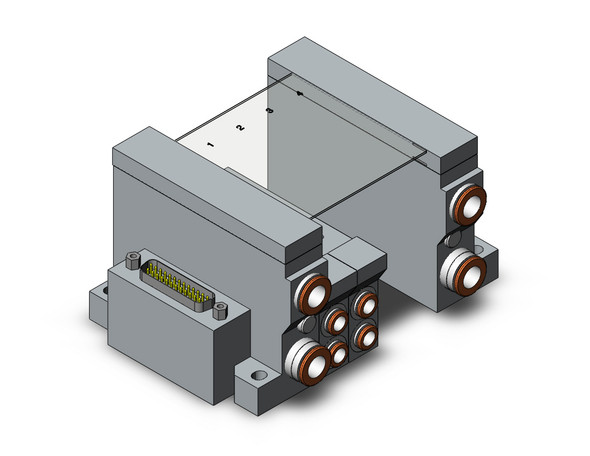 <h2>VV5Q21-F, 2000 Series, Base Mounted Manifold, Plug-in, D-sub Connector</h2><p><h3>VQ valves are ideal for applications requiring high speed, frequent operation, stable response time and long service life. Innovative mounting methods allow valves to be changed without entirely disassembling the manifold. Built-in one-touch fittings save piping time and labor.<br>- </h3>- Base mounted, plug-in type manifold for VQ2*0* valve<br>- D-sub connector (25 pin standard, 15 pin option)<br>- Top or side receptacle position<br>- Maximum 24 stations available as standard<br>- 12 port sizes available<br>- Optional DIN rail mount<br>- <p><a href="https://content2.smcetech.com/pdf/VQ.pdf" target="_blank">Series Catalog</a>