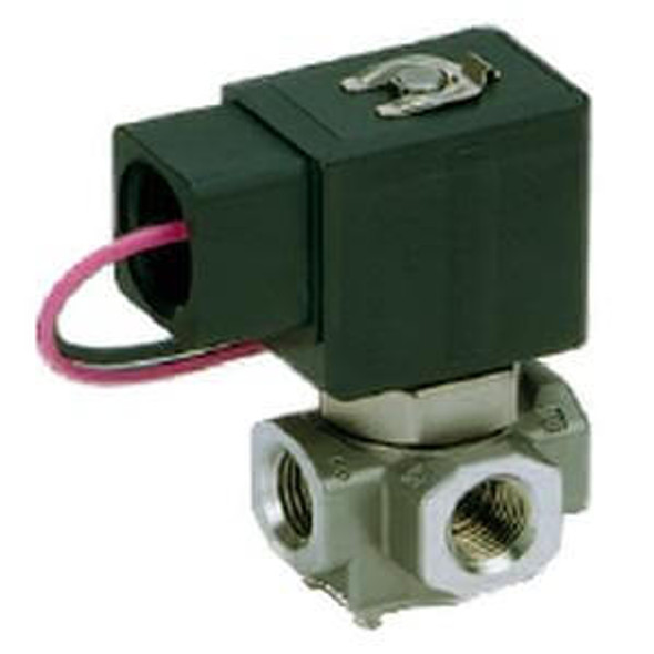 <h2>VX3* Single Unit, Direct Operated 3 Port Solenoid Valve</h2><p><h3>The VX3 series is a direct operated, 3 port solenoid valve, for use with a wide variety of fluids. It has an enclosure equivalent to IP65 and with its special construction, metal noise is reduced (DC specification). Flow rate ranges from Cv of 0.08 to 0.38.<br>- </h3>- Max. system pressure: water, air, oil 2.0 MPa; steam 1.0 MPa<br>- Reduced power consumption: 4.5W (size 1), 7W (size 2), 10.5W (size 3)<br>- Port size: 1/8 to 3/8 inch<br>- IP65 enclosure<br>- UL94V-0 conformed flame resistant mold coil material<br>- <p><a href="https://content2.smcetech.com/pdf/VX3.pdf" target="_blank">Series Catalog</a>
