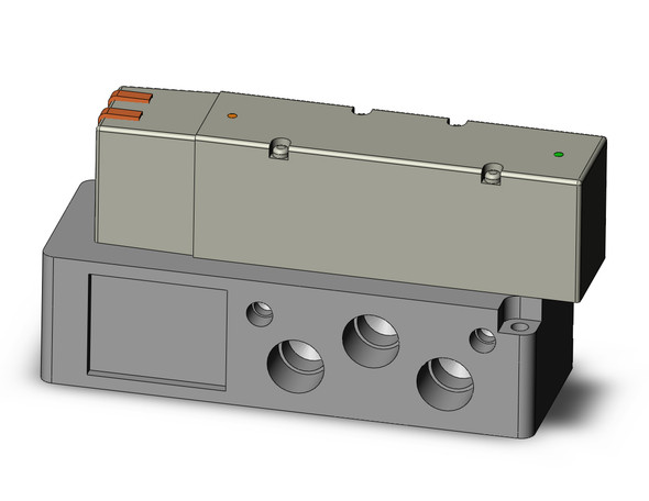 <h2>VQ5*0*, 5000 Series, 5 Port Solenoid Valve, Plug-in, Base Mounted</h2><p><h3>VQ valves are ideal for applications requiring high speed, frequent operation, stable response time and long service life. Innovative mounting methods allow valves to be changed without entirely disassembling the manifold. Built-in one-touch fittings save piping time and labor.<br>- </h3>- Fluid: air/inert gas<br>- Operating pressure range: 0.10 - 1.0MPa<br>- Effective area mm 2 (Cv):2 position metal seal 72.0 (4.0);2 position rubber seal 79.2 (4.4)3 position metal seal 41.4 (2.3) - 72.0 (4.0);3 position rubber seal 45.0 (2.5) - 79.2 (4.4)<br>- Coil rated voltage: 12, 24VDC;100, 110, 200, 220VAC<br>- Response time (ms) standard 1W:metal seal 20 or less to 62 or less;rubber seal 25 or less to 75 or less<br>- Ambient   fluid temperature: metal seal -10 to 50 rubber seal -5 to 50 C<br>- <p><a href="https://content2.smcetech.com/pdf/VQ4000.pdf" target="_blank">Series Catalog</a>