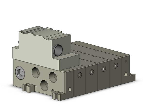 <h2>VV5Q51-T, 5000 Series, Base Mounted Manifold, Plug-in, Terminal Block</h2><p><h3>VQ valves are ideal for applications requiring high speed, frequent operation, stable response time and long service life. Innovative mounting methods allow valves to be changed without entirely disassembling the manifold. Built-in one-touch fittings save piping time and labor.<br>- </h3>- Base mounted plug-in manifold for VQ5*0* valve<br>- Terminal box connection<br>- Maximum 12 stations available as standard<br>- 6 port sizes available<br>- Optional IP65 enclosure<br>- <p><a href="https://content2.smcetech.com/pdf/VQ4000.pdf" target="_blank">Series Catalog</a>