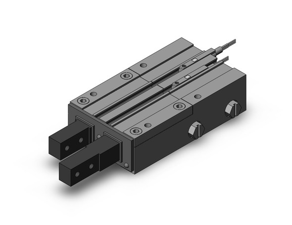 <h2>MIW, Escapement, 2 Finger Type</h2><p><h3>The MIW is a two-finger, slider guide cylinder with sequentially operating fingers making it an effective addition to conveyors, vibratory feeders, magazines and hoppers for separating and feeding individual parts or work pieces on assembly and production lines. An interlocking cam mechanism controls the air passage to the two piston rods, pressuring one while exhausting the other, producing the sequential operation. A floating mechanism separates the fingers from the internal piston allowing for easier finger replacement.<br>- </h3>- Stroke lengths: 8, 12, 20, 25, 32 mm<br>- Scraper option<br>- Stroke adjuster option<br>- Auto switch capable<br>- Bore sizes: 8, 12, 20, 25, 32 mm<br>- <p><a href="https://content2.smcetech.com/pdf/MIW_MIS.pdf" target="_blank">Series Catalog</a>