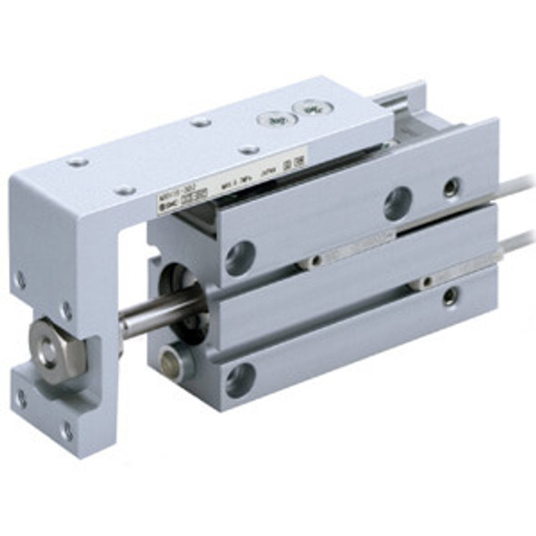 <h2>MXH, Narrow Width Precision Slide Table (Recirculating Bearings)</h2><p><h3>The MXH narrow width precision slide table incorporates recirculating bearings to its new linear guide system to increase rigidity by expanding the width where the load bearings come in contact with the linear guide. The new linear guide system also increases allowable pitch moment by 170%, yaw moment by 210% and roll moment by 240% as well as reduces its weight by as much as 19% from the previous model. Its narrow width footprint allows for multiple units to be mounted adjacently for applications with tight space constraints.</h3>- Bore sizes: 6, 10, 16, 20 mm<br>- Special (non-standard) porting option<br>- Rubber bumpers<br>- RoHS compliant<br>- Auto switch capable<br>- <p><a href="https://content2.smcetech.com/pdf/MXH_Z.pdf" target="_blank">Series Catalog</a>