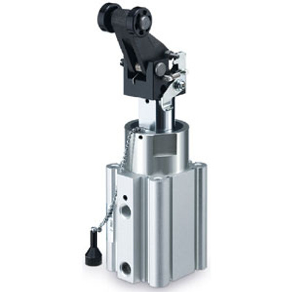 <h2>RS(D)Q, Stopper Cylinder, Fixed Mounting Height</h2><p><h3>The RSQ series is a fixed-height stopper cylinder with proven endurance and low breakaway characteristics. The RSG series is an adjustable mounting height stopper cylinder. It can be raised or lowered according to the distance required to stop the work piece. The RSH heavy-duty stopper cylinder is specially designed for use on conveyor lines or other applications requiring an external stopping device.<br>- </h3>- Fixed height stopper cylinder<br>- Double acting   single acting available<br>- Bore sizes: 12mm to 50mm<br>- Stroke range: 10mm to 30mm<br>- Auto switch capable<br>- <p><a href="https://content2.smcetech.com/pdf/RSQ.pdf" target="_blank">Series Catalog</a>