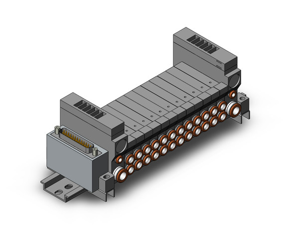 <h2>VV5Q11-F,1000 Series, Base Mounted Manifold, Plug-in Type, D-sub Connector</h2><p><h3>VQ valves are ideal for applications requiring high speed, frequent operation, stable response time and long service life. Innovative mounting methods allow valves to be changed without entirely disassembling the manifold. Built-in one-touch fittings save piping time and labor.<br>- </h3>- Plug-inmManifold for VQ1*0* valve<br>- D-sub connector (25 pin standard, 15 pin option)<br>- Top or side receptacle position<br>- Maximum 24 stations available as standard<br>- 16 port sizes available<br>- Optional DIN rail mount<br>- <p><a href="https://content2.smcetech.com/pdf/VQ.pdf" target="_blank">Series Catalog</a>