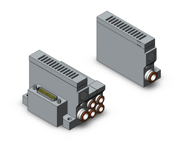 <h2>VV5Q21-F, 2000 Series, Base Mounted Manifold, Plug-in, D-sub Connector</h2><p><h3>VQ valves are ideal for applications requiring high speed, frequent operation, stable response time and long service life. Innovative mounting methods allow valves to be changed without entirely disassembling the manifold. Built-in one-touch fittings save piping time and labor.<br>- </h3>- Base mounted, plug-in type manifold for VQ2*0* valve<br>- D-sub connector (25 pin standard, 15 pin option)<br>- Top or side receptacle position<br>- Maximum 24 stations available as standard<br>- 12 port sizes available<br>- Optional DIN rail mount<br>- <p><a href="https://content2.smcetech.com/pdf/VQ.pdf" target="_blank">Series Catalog</a>