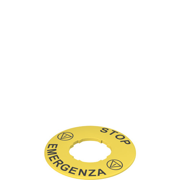 Pizzato VE TF32A5101 Pack of 5 Label with shaped hole, Ø 60 mm, yellow disc, writing "STOP EMERGENZA"