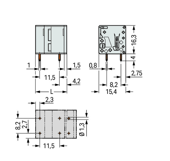 Wago 2624-3509 PCB terminal block; 4 mm; Pin spacing 11.5 mm; 9-pole; Push-in CAGE CLAMP; 4,00 mm; gray