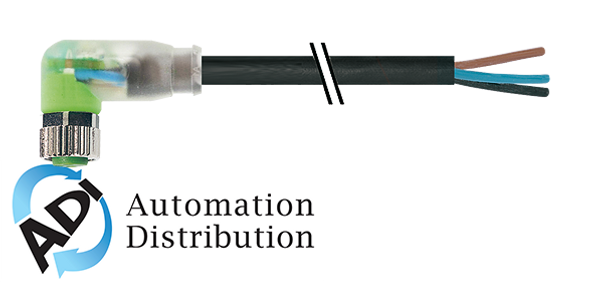 Murrelektronik 7000-08121-6100060 m8 female 90?? with cable led, pvc 3x0.25 bk ul/csa 0,6m