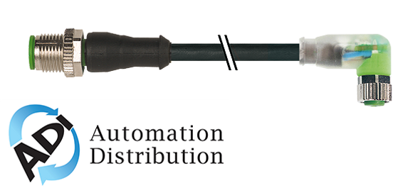 Murrelektronik 7000-40641-6100030 m12 male 0?? / m8 female 90?? led, pvc 3x0.25 bk ul/csa 0,3m
