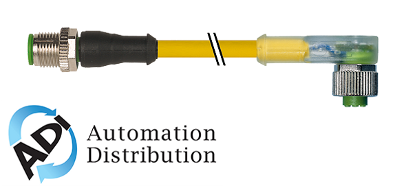 Murrelektronik 7000-40381-0130100 m12 male 0?? / m12 female 90?? led, pvc 3x0.34 yellow, ul/csa 1m