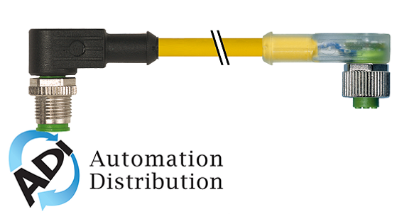 Murrelektronik 7000-40461-0130100 m12 male 90?? / m12 female 90?? led, pvc 3x0.34 yellow, ul/csa 1m