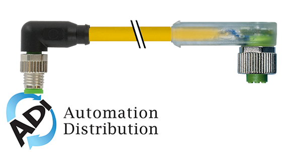 Murrelektronik 7000-88341-0200030 m8 male 90?? / m12 female 90?? led, pur 3x0.25 yellow, 0.3m