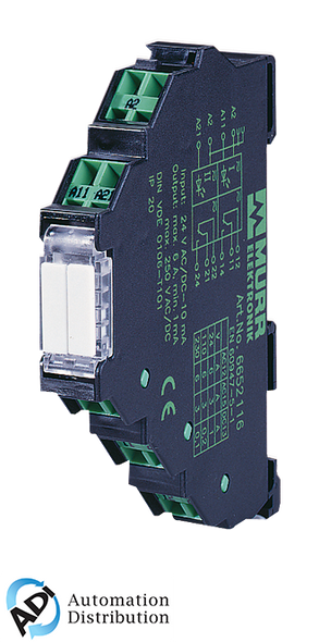 Murrelektronik 6652110 miro 12.4 24vdc-2u input relay, in: 24 vdc - out: 250 vac/dc / 6 a, 2 c/o contact - 6,2 mm spring clamp