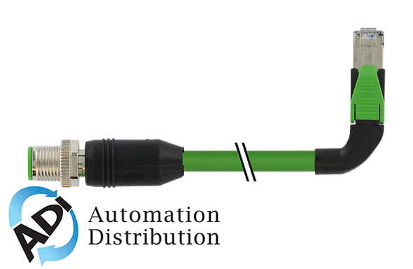 Murrelektronik 7000-44747-7940100 m12 male 0?? / rj45 90?? left shielded ethernet, pur 2x2xawg22 shielded gn ul/csa 1m