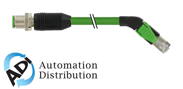 Murrelektronik 7000-44751-7940400 m12 male 0?? / rj45 45?? right shielded ethernet, pur 2x2xawg22 shielded gn ul/csa 4m