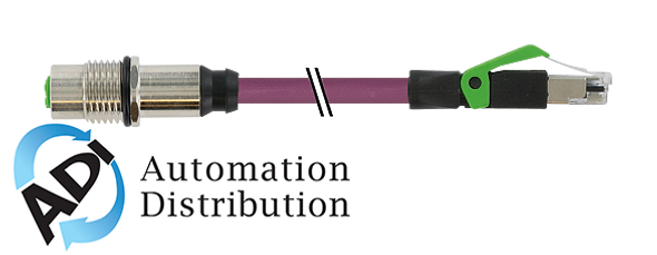 Murrelektronik 7000-44851-7980100 m12 fem. recept. d-cod. rm / rj45 male 0??, pur 2x2xawg22 shielded vt ul/csa+dragchain 1.0m