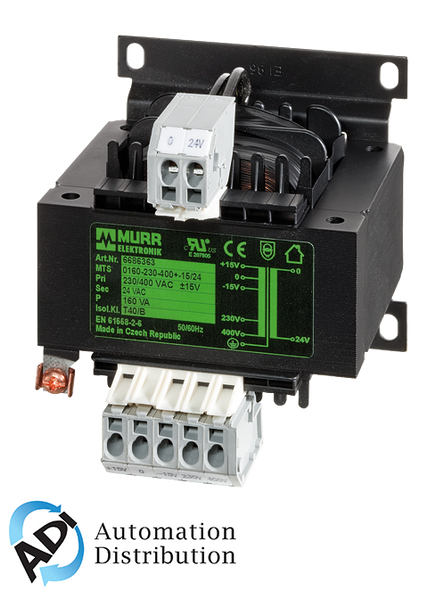 Murrelektronik 6686360 mts 1-phase safety transformer, p: 40va in: 230/400vac +/- 15vac out: 24vac, for screw and din-rail mounting, with spring clamp connection