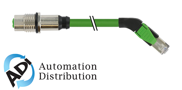 Murrelektronik 7000-44891-7940300 m12 fem. receptacle d-cod. /rj45 male 45?? right shield, pur 2x2xawg22 shielded gn ul/csa 3m