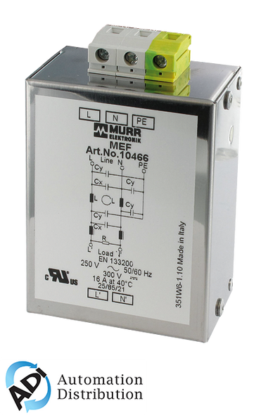 Murrelektronik 10470 mef emc-filter 1-phase 2-stage, i:3a u:250 vac/300 vdc snap on, against asymmetrical interference