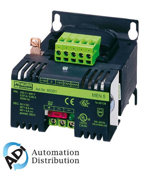 Murrelektronik 85349 men power supply 1/2-phase, smoothed, in: 230/400+/-15vac out: 24v/1adc