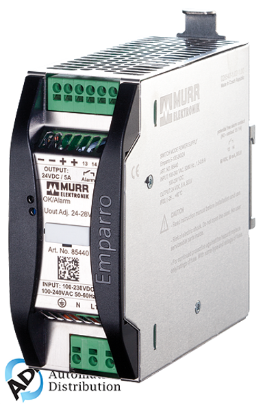 Murrelektronik 85440 emparro power supply 1-phase, in: 100-240vac out: 24-28vdc/5a, power boost - for 4 seconds 50% additional power, alarm contact