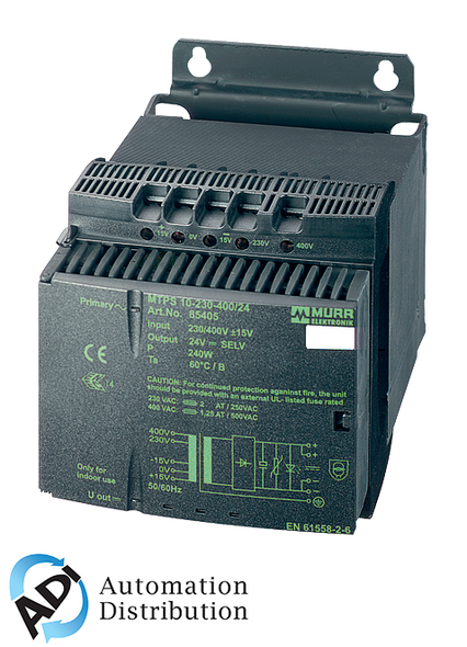 Murrelektronik 85402 mtps power supply 1/2-phase, smoothed, in: 230/400+/-15vac out: :24v/2adc, for screw and din-rail mounting