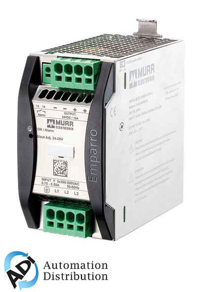 Murrelektronik 85691 emparro power supply 3-phase, in: 360 - 500vac out: 24-28v/10adc, power boost - for 5 seconds 50% additional power