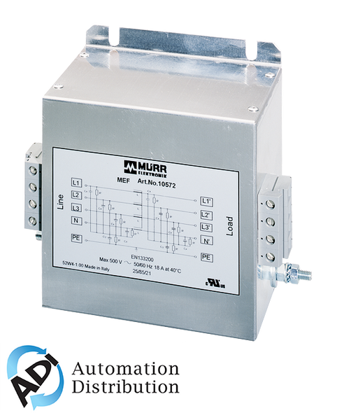 Murrelektronik 10572 mef emc-filter 3-phase 1-stage with neutral, i:18a u:4x500 vac, with increased attenuation