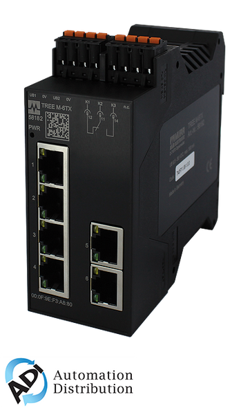 Murrelektronik 58182 tree m-6tx lite managed switch 6 ports, 6x10/100bt ip20  plastic, rj45 / alarm relais