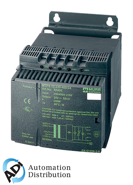 Murrelektronik 85405 mtps power supply 1/2-phase, smoothed, in: 230/400+/-15vac out: :24v/10adc