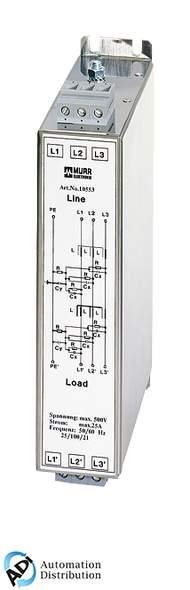 Murrelektronik 10554 mef emc-filter 3-phase 2-stage, i:36a u:3x500 vac book-style