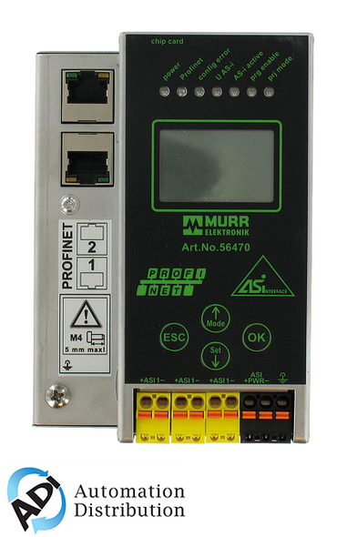 Murrelektronik 56470 gateway profinet/as-i, 1 master, p24, spec. 3.0, diagnosis field bus, power 24, ip20, decoupling-nw