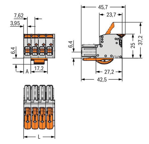 Wago 831-1102/322-000 1-conductor female connector, lever Push-in CAGE CLAMP®, light gray