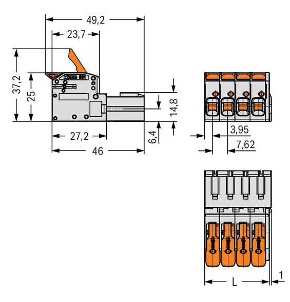 Wago 831-1209 1-conductor male connector, lever Push-in CAGE CLAMP®, light gray