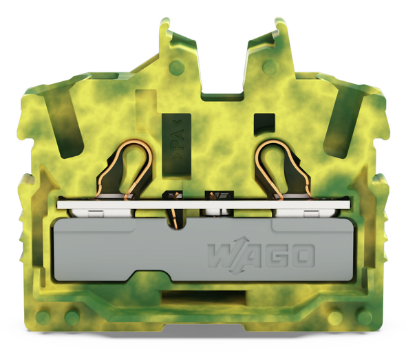 Wago 2052-307 2-conductor miniature through tb with operating slots 2.5 mm²,  green-yellow