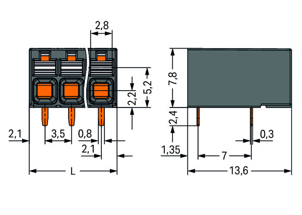 Wago 2086-1206 THR PCB terminal block, push-button 1.5 mm² Pin spacing 3.5 mm 6-pole, black
