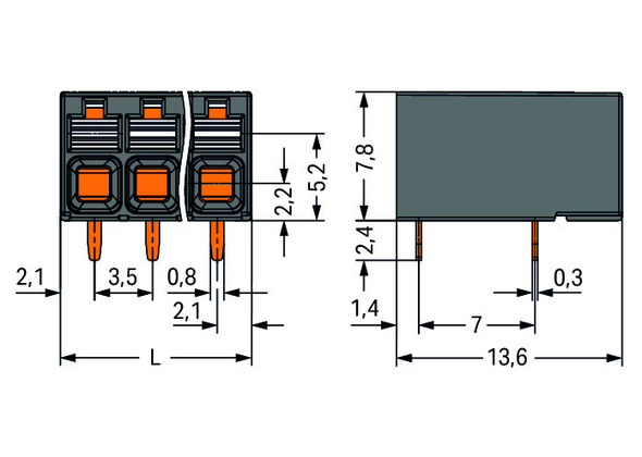 Wago 2086-1224 THR PCB terminal block, push-button 1.5 mm² Pin spacing 3.5 mm 4-pole, black