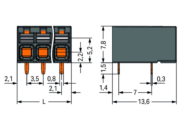 Wago 2086-1227/300-000 THR PCB terminal block, push-button 1.5 mm² Pin spacing 3.5 mm 7-pole, black