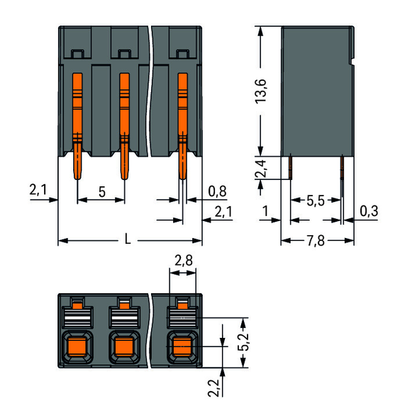 Wago 2086-3124 THR PCB terminal block, push-button 1.5 mm² Pin spacing 5 mm 4-pole, black