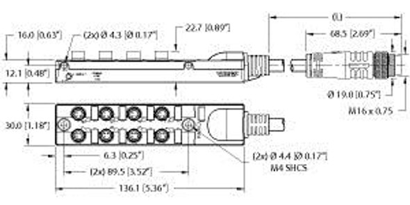 Turck Tb-8M8M-3-1-Bsm14 Junction Box - Actuator/Sensor, 8-port, M8, 3 pole I/O port with cable homerun