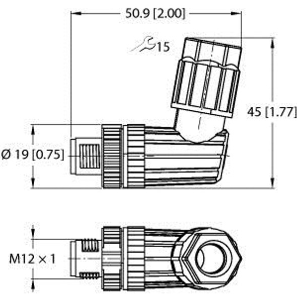 Turck Fw-Ewspm0526-Sa-P-0408 Accessories for Sensors and Actuators, Field-Wireable Connector, Male Connector, M12 × 1, Angled