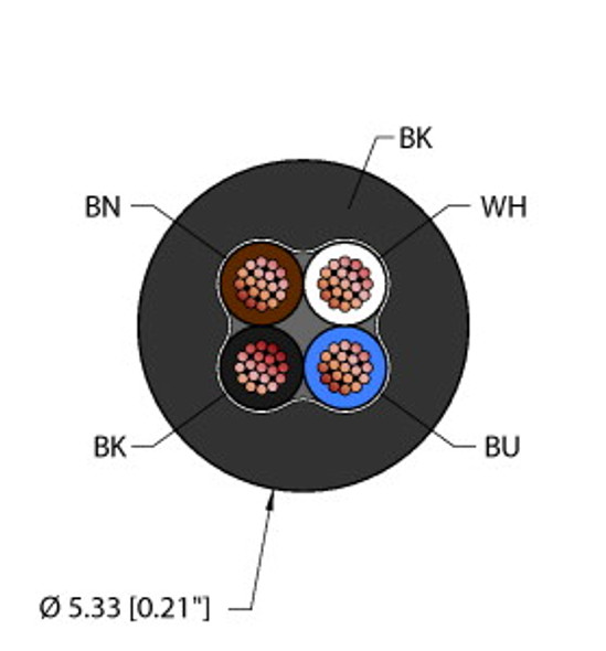 Turck Rf51947,Blk,Tpe,4X22,Itc,Fl Instrumentation Tray Cable, Reelfast Bulk Cable