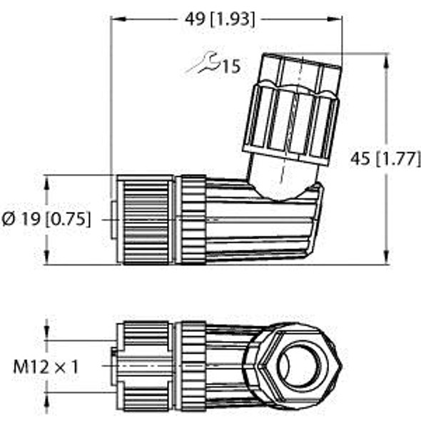 Turck Fw-Ewkpm0526-Sa-P-0408 Accessories for Sensors and Actuators, Field-Wireable Connector, Female Connector, M12 × 1, Angled