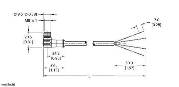 Turck Pkws 3M-4 Single-ended Cordset, Right angle Female Connector