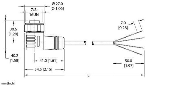 Turck Wd-Wkv 40-3M Single-ended Cordset, Right angle Female Connector