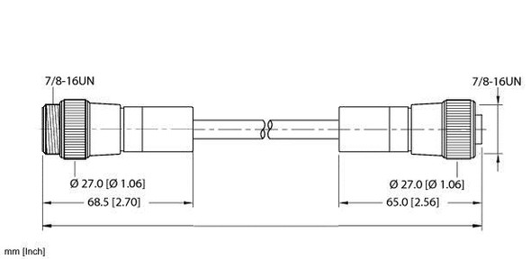 Turck Rsm-Rkm44-25M Double-ended Cordset, Straight Male Connector to Straight Female Connector