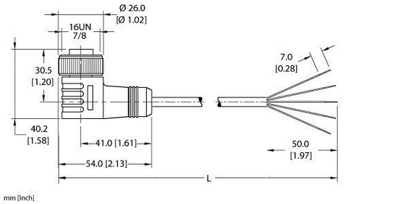 Turck Wkm 56-7M/S1587 Single-ended Cordset, Right angle Female Connector