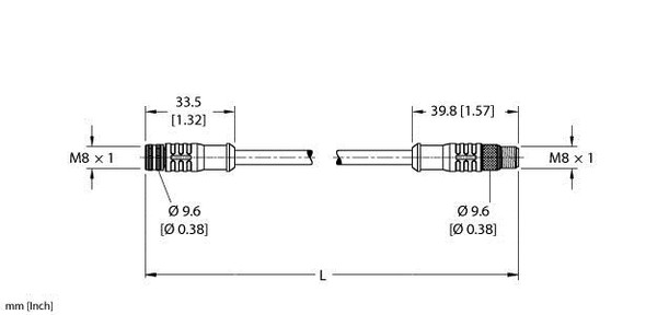 Turck Pkgs 3M-8-Psgs 3M Double-ended Cordset, Straight Female Connector to Straight Male Connector